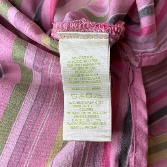 Sigrid Olsen Pink & Green Stripe Button Up Shirt Size Medium - Picture 6 of 9